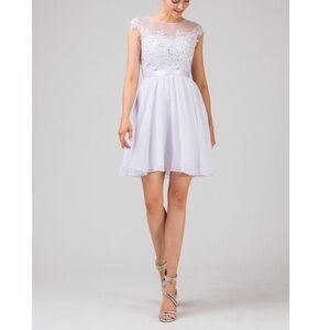 EUREKA FASHION Chiffon Dress Sheer Lace Bodice White/silver # 3633 size medium